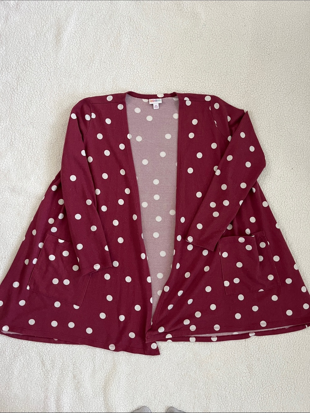 LuLaRoe Maroon and White Polka Dot Caroline Cardigan
